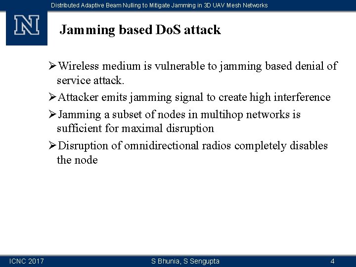 Distributed Adaptive Beam Nulling to Mitigate Jamming in 3 D UAV Mesh Networks Jamming