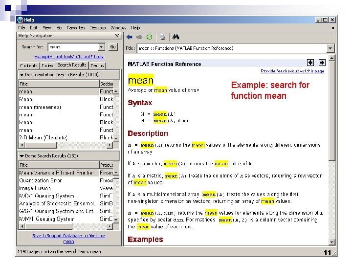 Example: search for function mean 11 Example: search for function mean 11