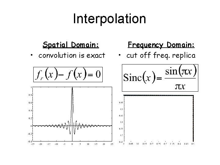 Interpolation Spatial Domain: • convolution is exact Frequency Domain: • cut off freq. replica