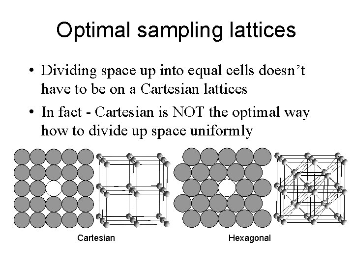 Optimal sampling lattices • Dividing space up into equal cells doesn’t have to be