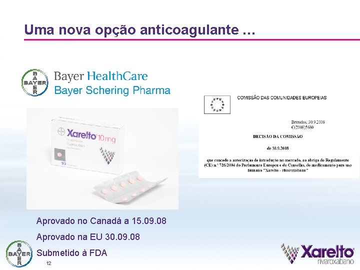 Uma nova opção anticoagulante … Aprovado no Canadá a 15. 09. 08 Aprovado na