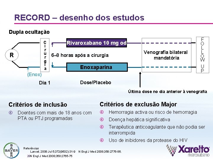 RECORD – desenho dos estudos Dupla ocultação C i r u r g i