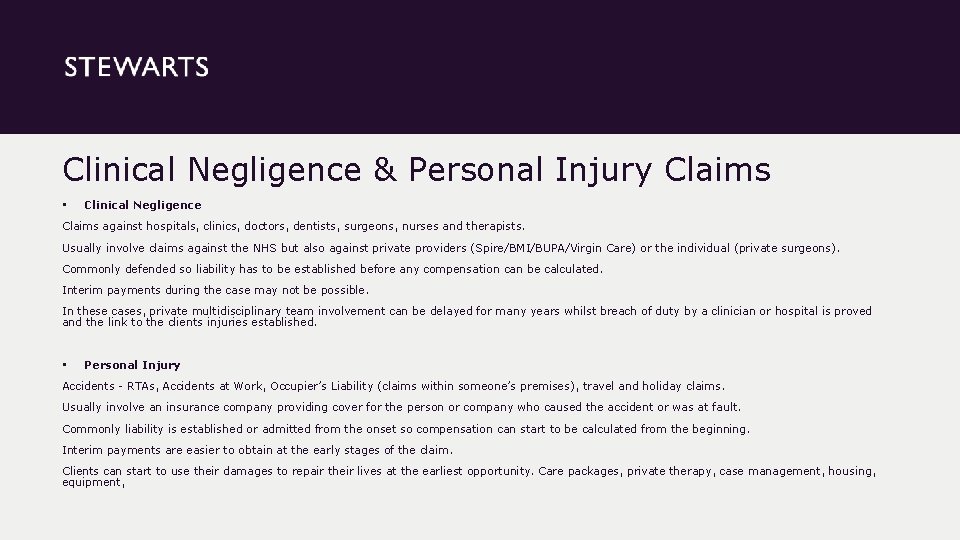 Clinical Negligence & Personal Injury Claims • Clinical Negligence Claims against hospitals, clinics, doctors,