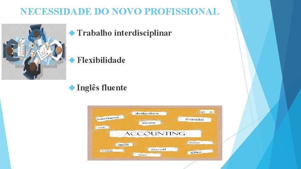 NECESSIDADE DO NOVO PROFISSIONAL Trabalho interdisciplinar Flexibilidade Inglês fluente 