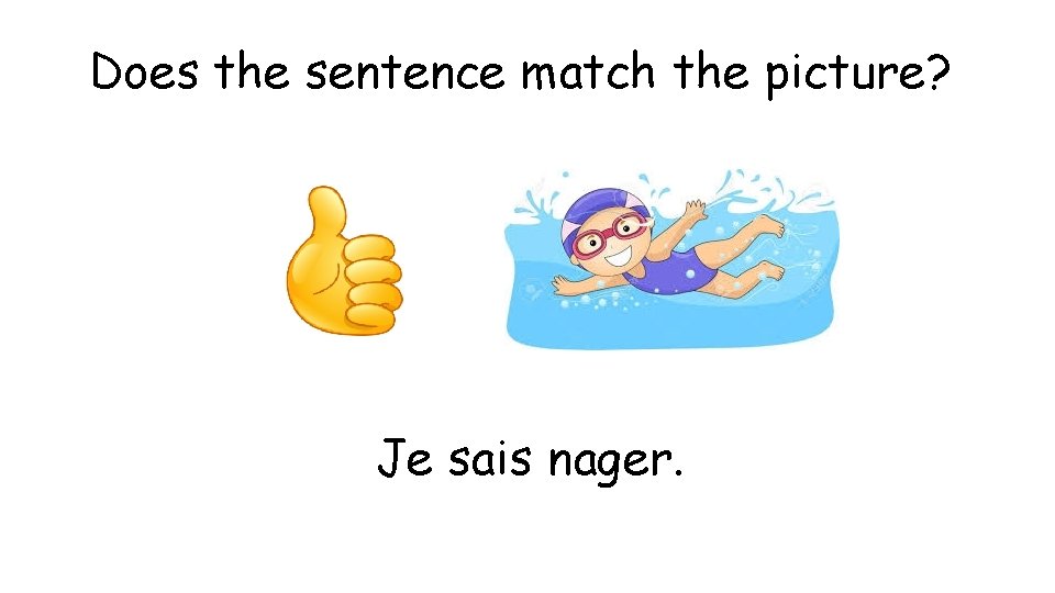 Does the sentence match the picture? Je sais nager. 