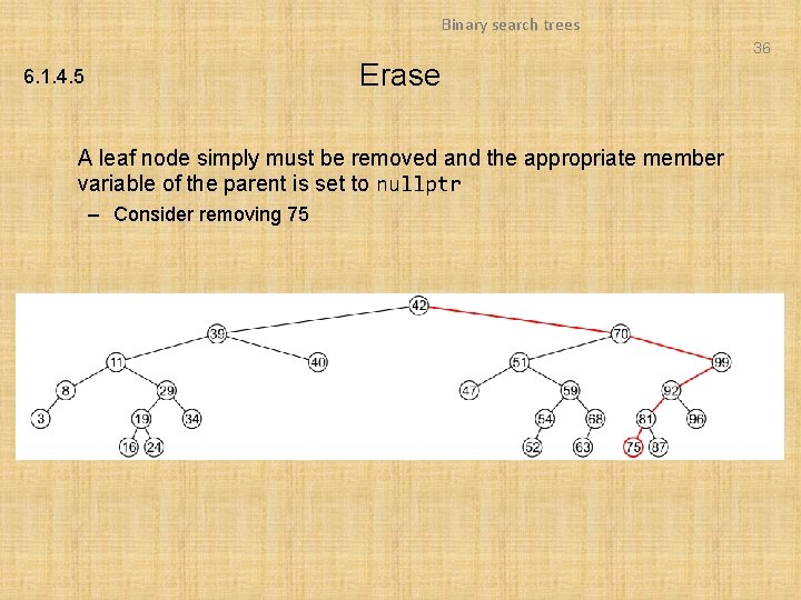 Binary search trees 36 Erase 6. 1. 4. 5 A leaf node simply must Binary search trees 36 Erase 6. 1. 4. 5 A leaf node simply must