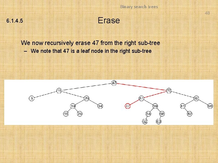 Binary search trees 48 6. 1. 4. 5 Erase We now recursively erase 47 Binary search trees 48 6. 1. 4. 5 Erase We now recursively erase 47
