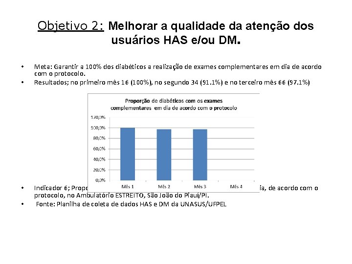 Objetivo 2: Melhorar a qualidade da atenção dos usuários HAS e/ou DM. • •