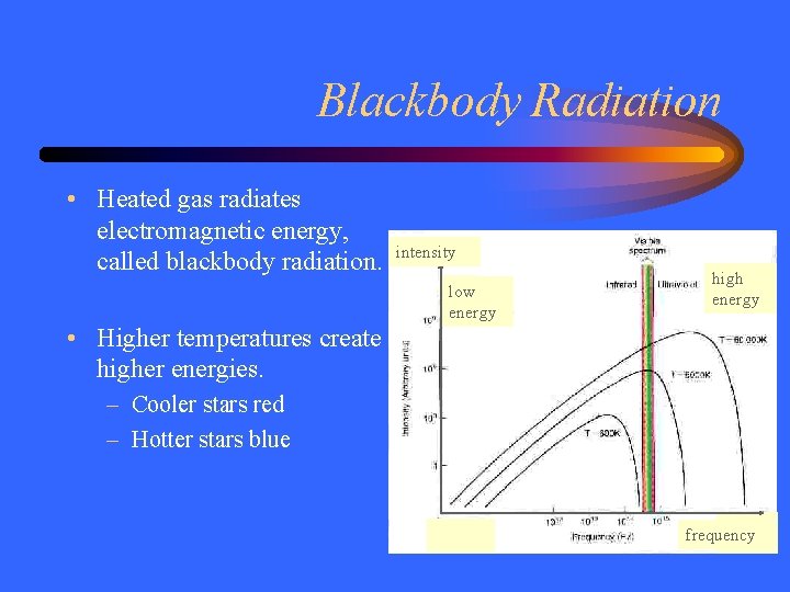 Blackbody Radiation • Heated gas radiates electromagnetic energy, called blackbody radiation. • Higher temperatures