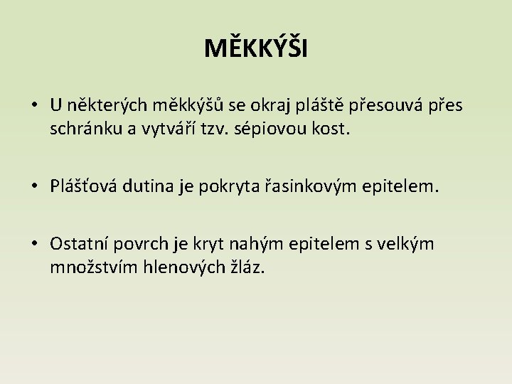 MĚKKÝŠI • U některých měkkýšů se okraj pláště přesouvá přes schránku a vytváří tzv.