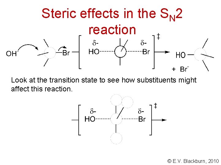Steric effects in the SN 2 reaction Look at the transition state to see