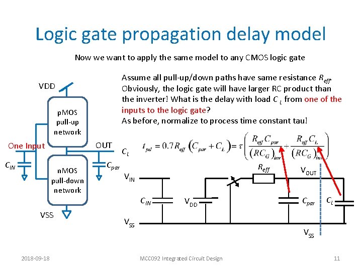 Logic gate propagation delay model Now we want to apply the same model to