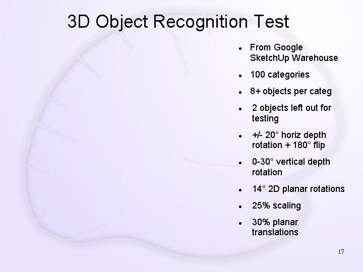 3 D Object Recognition Test From Google Sketch. Up Warehouse 100 categories 8+ objects