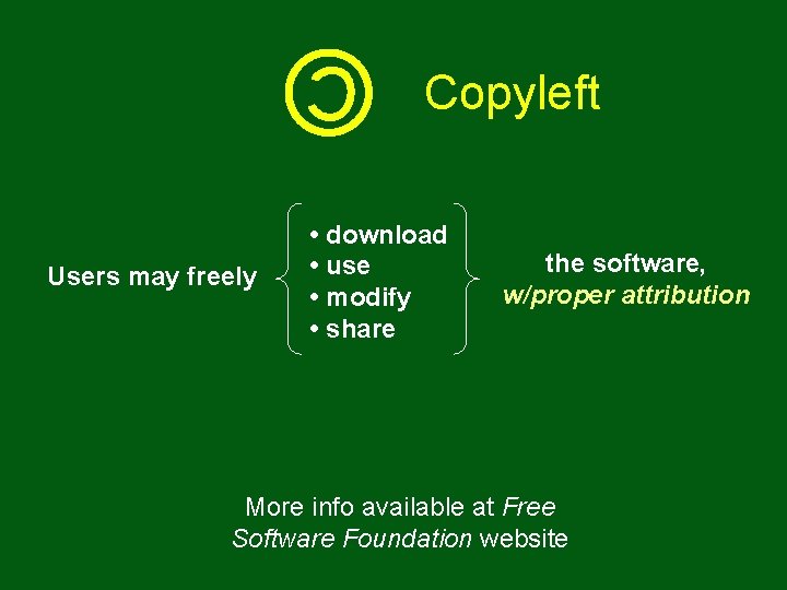 Copyleft Users may freely • download • use • modify • share the software, Copyleft Users may freely • download • use • modify • share the software,