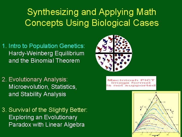 Synthesizing and Applying Math Concepts Using Biological Cases 1. Intro to Population Genetics: Hardy-Weinberg Synthesizing and Applying Math Concepts Using Biological Cases 1. Intro to Population Genetics: Hardy-Weinberg