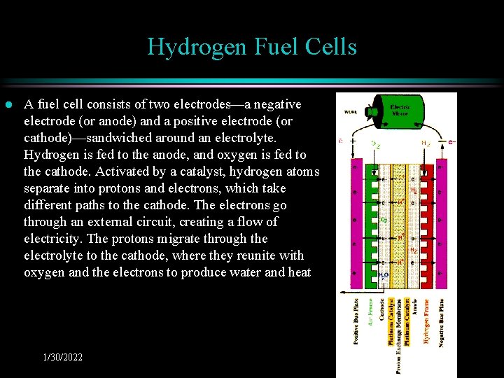 Hydrogen Fuel Cells l A fuel cell consists of two electrodes—a negative electrode (or