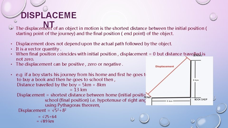  • DISPLACEME NT The displacement of an object in motion is the shortest