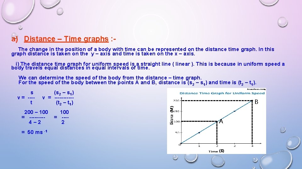 a) Distance – Time graphs : The change in the position of a body