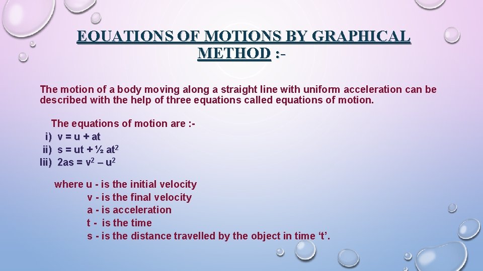 EQUATIONS OF MOTIONS BY GRAPHICAL METHOD : The motion of a body moving along