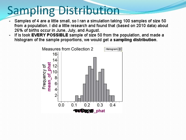Sampling Distribution - Samples of 4 are a little small, so I ran a