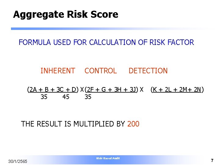 Aggregate Risk Score FORMULA USED FOR CALCULATION OF RISK FACTOR INHERENT CONTROL DETECTION (2