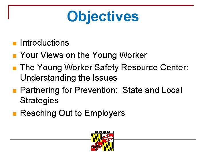 Objectives n n n Introductions Your Views on the Young Worker The Young Worker