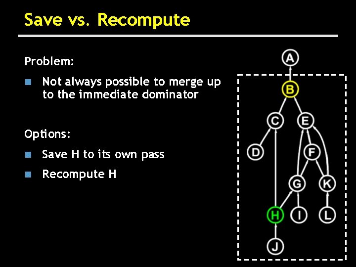 Save vs. Recompute Problem: n Not always possible to merge up to the immediate