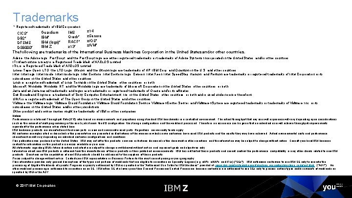 Trademarks * Registered trademarks of IBM Corporation z 14 IMS Guardium CICS* z. Secure