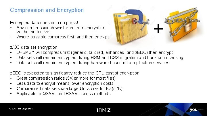 Compression and Encryption Encrypted data does not compress! • Any compression downstream from encryption