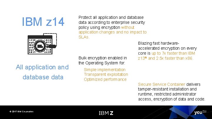 IBM z 14 All application and database data Protect all application and database data