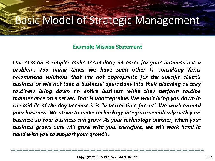 Basic Model of Strategic Management Example Mission Statement Our mission is simple: make technology