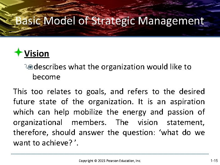 Basic Model of Strategic Management ªVision 9 describes what the organization would like to