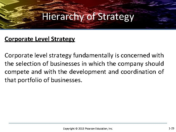 Hierarchy of Strategy Corporate Level Strategy Corporate level strategy fundamentally is concerned with the