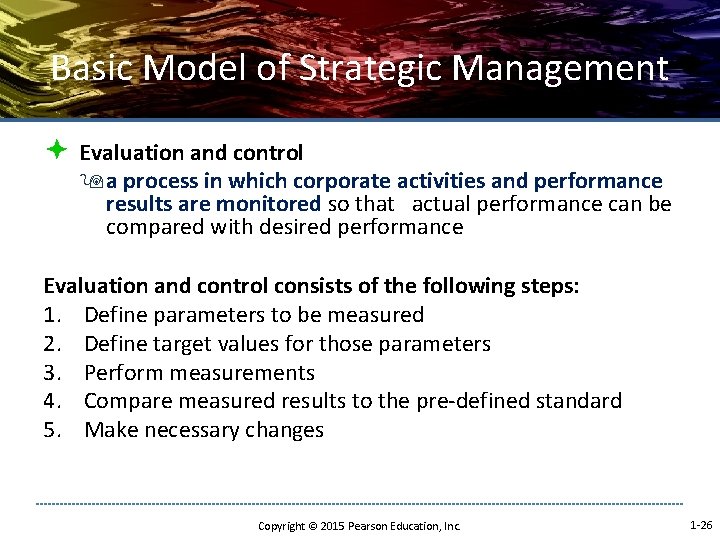 Basic Model of Strategic Management ª Evaluation and control 9 a process in which