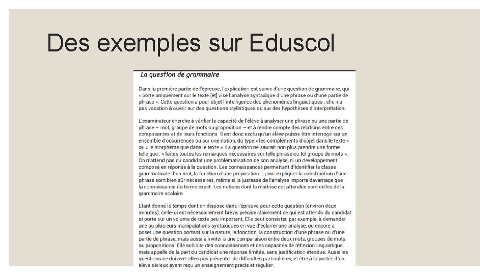 Des exemples sur Eduscol 