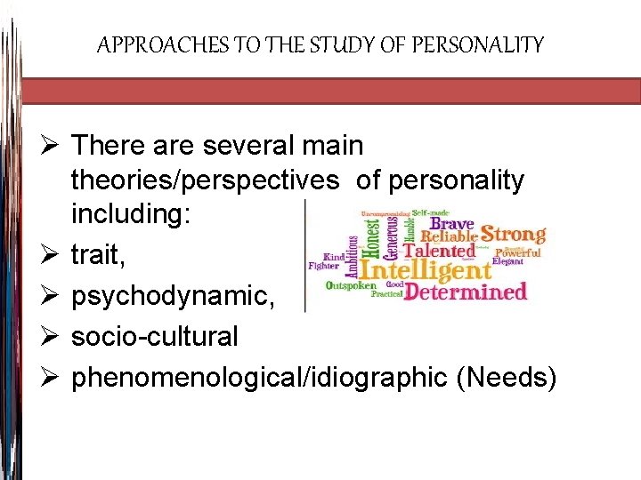 APPROACHES TO THE STUDY OF PERSONALITY Ø There are several main theories/perspectives of personality
