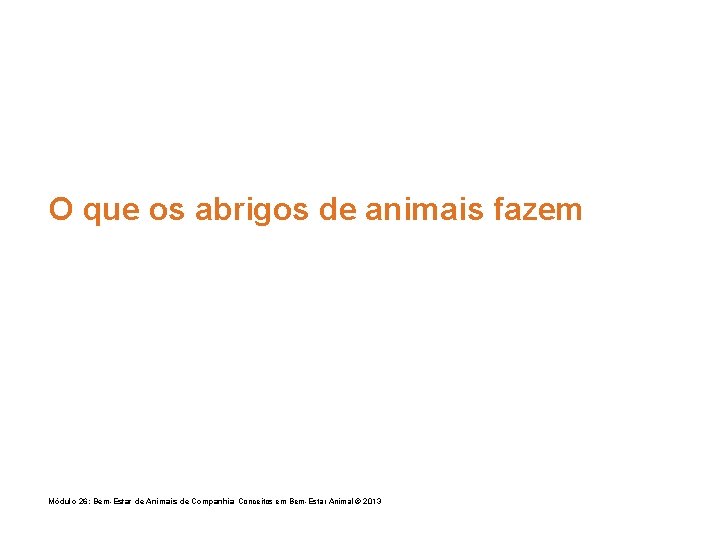 O que os abrigos de animais fazem Módulo 26: Bem-Estar de Animais de Companhia