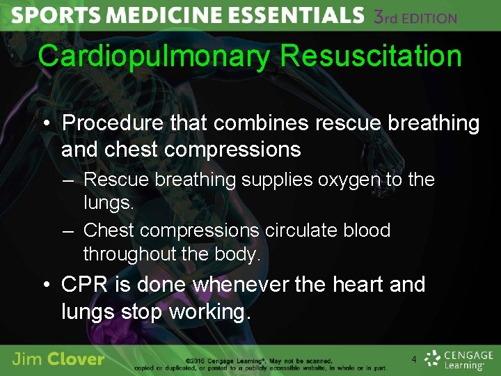 Cardiopulmonary Resuscitation • Procedure that combines rescue breathing and chest compressions – Rescue breathing