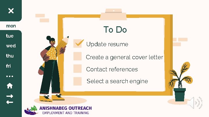 mon tue To Do wed Update resume thu Create a general cover letter fri mon tue To Do wed Update resume thu Create a general cover letter fri