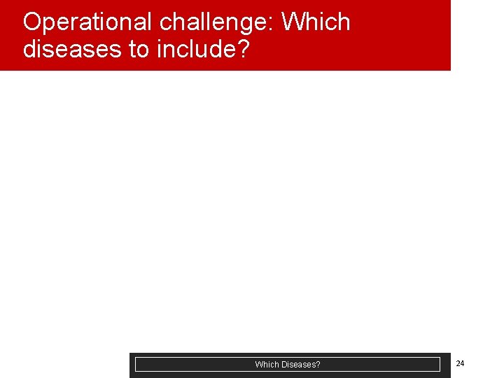 Operational challenge: Which diseases to include? Which Diseases? 24 