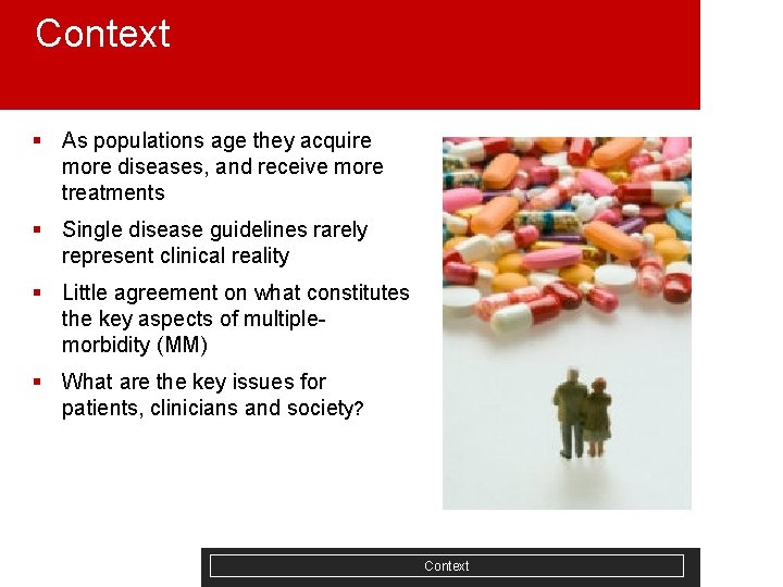 Context § As populations age they acquire more diseases, and receive more treatments §