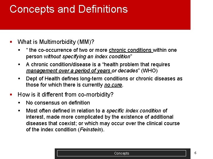Concepts and Definitions § What is Multimorbidity (MM)? § § § “ the co-occurrence