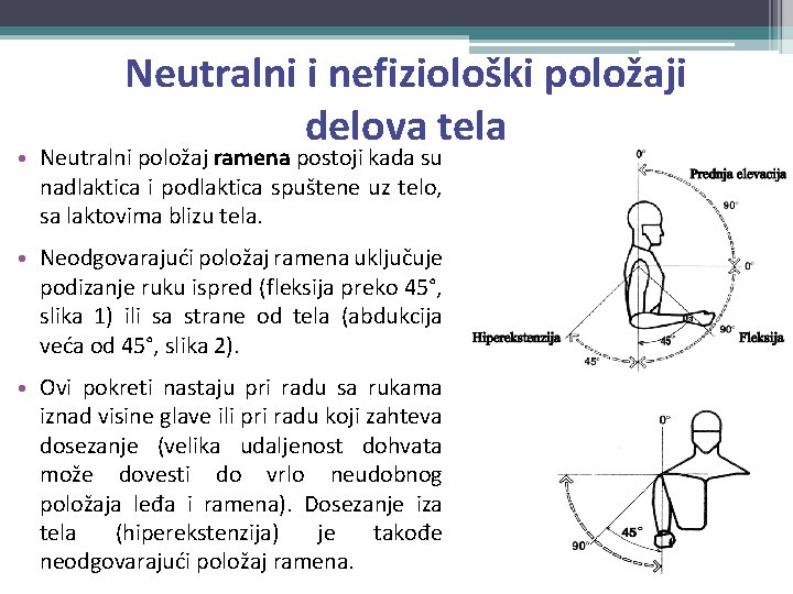 Neutralni i nefiziološki položaji delova tela • Neutralni položaj ramena postoji kada su nadlaktica