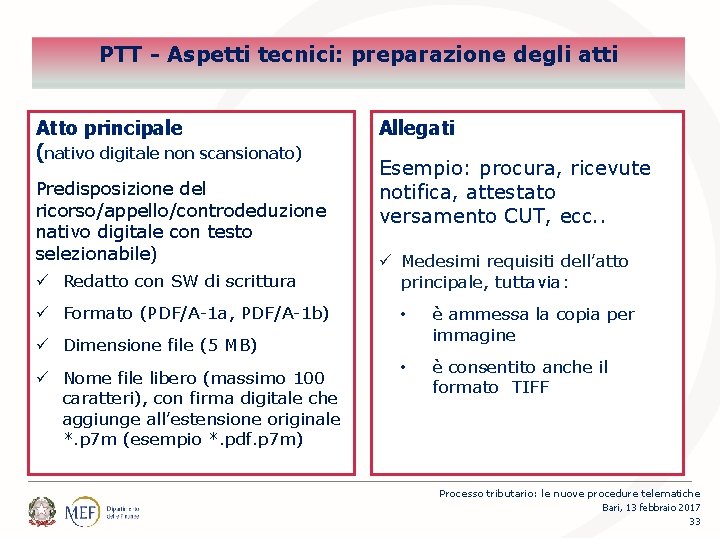 Percorsi PTT - Aspetti tecnici: preparazione degli atti Atto principale (nativo digitale non scansionato)