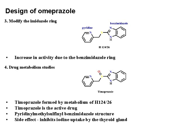 Design of omeprazole 3. Modify the imidazole ring • Increase in activity due to
