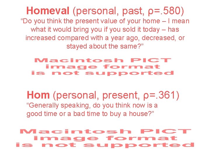 Homeval (personal, past, ρ=. 580) “Do you think the present value of your home