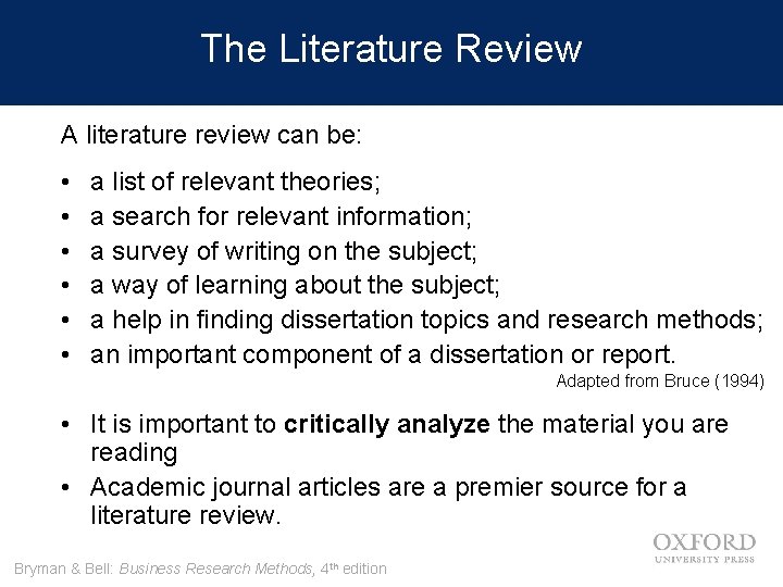 The Literature Review A literature review can be: • • • a list of