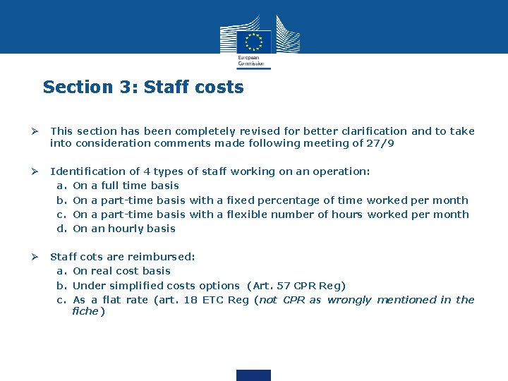 Section 3: Staff costs Ø This section has been completely revised for better clarification