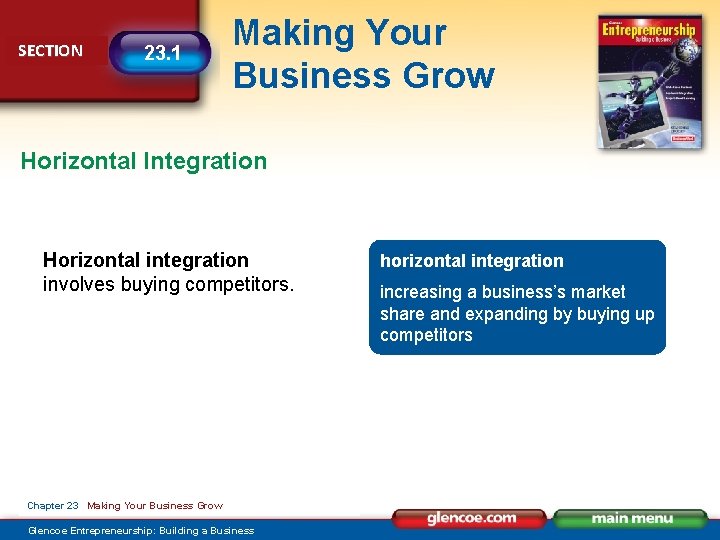 SECTION 23. 1 Making Your Business Grow Horizontal Integration Horizontal integration involves buying competitors.