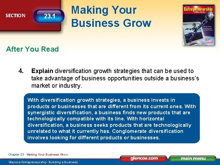 SECTION 23. 1 Making Your Business Grow After You Read 4. Explain diversification growth